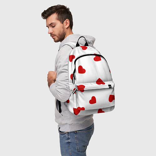 Рюкзак Красные сердечки на белом / 3D-принт – фото 5