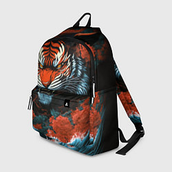 Рюкзак Тигр с розами на волнах в стиле тату ирезуми, цвет: 3D-принт
