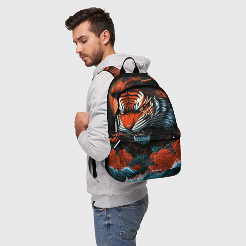Рюкзак Тигр с розами на волнах в стиле тату ирезуми / 3D-принт – фото 5