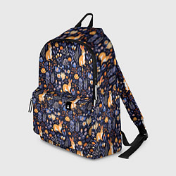 Рюкзак Оранжевые зайчики в траве на синем фоне, цвет: 3D-принт