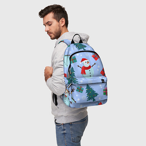 Рюкзак Снеговики с новогодними подарками паттерн / 3D-принт – фото 5