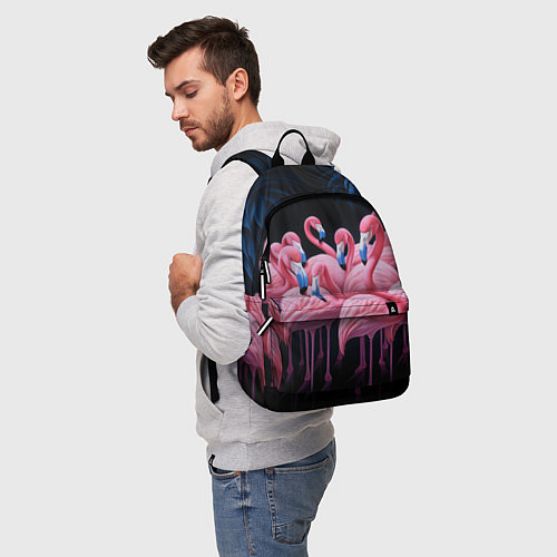 Рюкзак Стая розовых фламинго в темноте / 3D-принт – фото 5