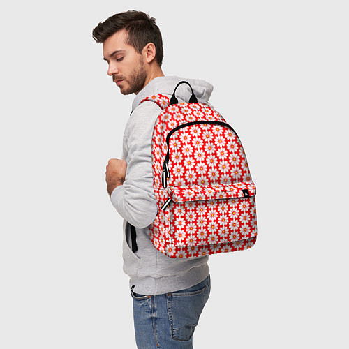 Рюкзак Белые ромашки на красном / 3D-принт – фото 5