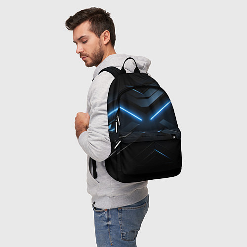 Рюкзак Синяя неоновая полоса на черном фоне / 3D-принт – фото 5