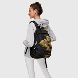 Рюкзак Золотые объемные листья на черном фоне, цвет: 3D-принт — фото 2