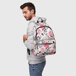 Рюкзак Розовые розы и серые листочки - паттерн, цвет: 3D-принт — фото 2