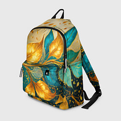 Рюкзак Листья абстрактные золото и бирюза, цвет: 3D-принт