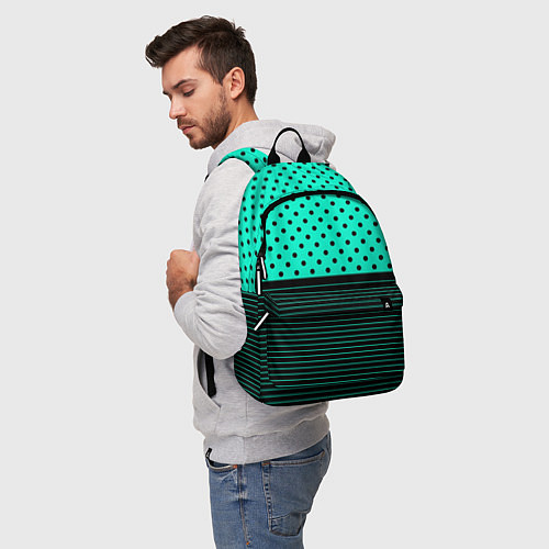 Рюкзак Мятный зелёный в чёрный горошек и полоски / 3D-принт – фото 5