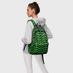 Рюкзак Белые и зелёные полосы на чёрном фоне, цвет: 3D-принт — фото 2