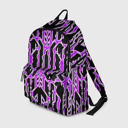 Рюкзак Техно фиолетовые линии с белой обводкой на чёрном, цвет: 3D-принт