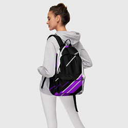 Рюкзак Бело-фиолетовые полосы на чёрном фоне, цвет: 3D-принт — фото 2