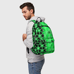 Рюкзак Техно-киберпанк шестиугольники зелёный и чёрный с, цвет: 3D-принт — фото 2