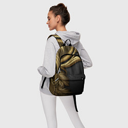 Рюкзак Золотые объемные листья на черном, цвет: 3D-принт — фото 2