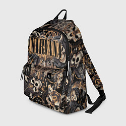 Рюкзак Nirvana на фоне масок викингов рун и воронов, цвет: 3D-принт