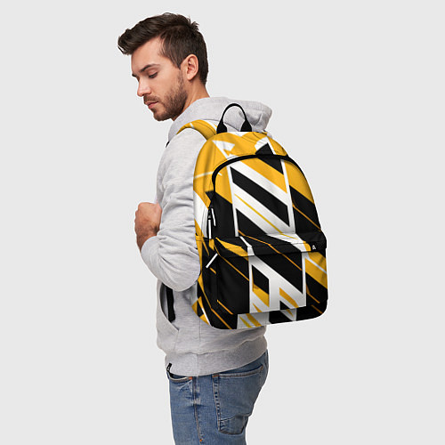 Рюкзак Black and yellow stripes on a white background / 3D-принт – фото 5