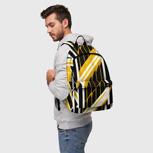 Рюкзак Бело-жёлтые линии на чёрном фоне / 3D-принт – фото 5