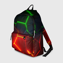 Рюкзак Зеленые и красные неоновые плиты в разломе, цвет: 3D-принт