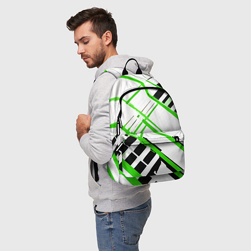 Рюкзак Зелёно-чёрные полосы на белом фоне / 3D-принт – фото 5