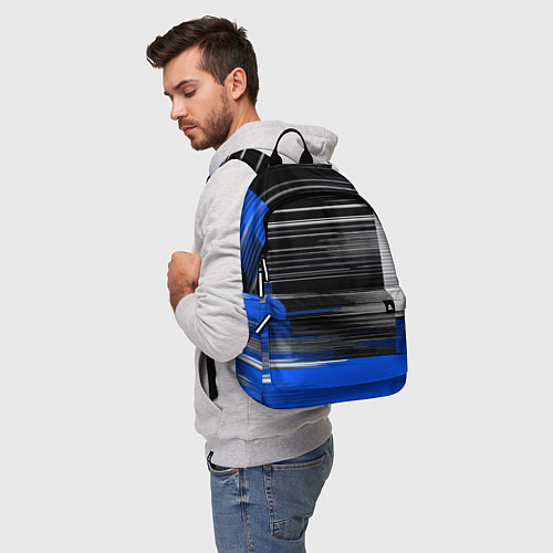 Рюкзак Белые вертикальные полосы на чёрно-синем фоне / 3D-принт – фото 5