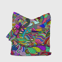 Сумка-шопер Дудлы узор разноцветный хиппи, цвет: 3D-принт