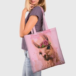 Сумка-шопер Лама с цветами, цвет: 3D-принт — фото 2