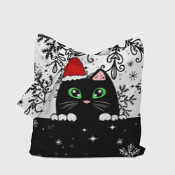 Сумка-шоппер Новогодний кот в колпаке Санты