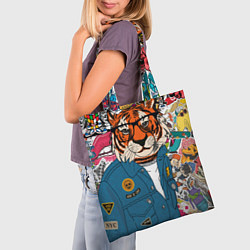 Сумка-шопер Стикербомбинг с тигром, цвет: 3D-принт — фото 2