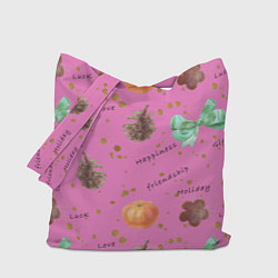 Сумка-шоппер Розовый принт к любому зимнему празднику, с позити