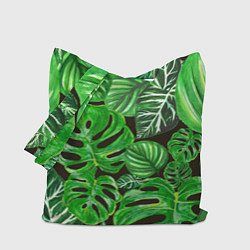 Сумка-шопер Тропические листья на темном фоне, цвет: 3D-принт