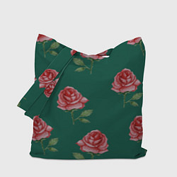Сумка-шоппер Ярко красные розы на темно-зеленом фоне