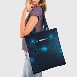 Сумка-шопер Cyberpunk Неоновая микросхема, цвет: 3D-принт — фото 2