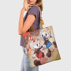 Сумка-шопер Осенняя Прогулка Чашек Cuphead, цвет: 3D-принт — фото 2