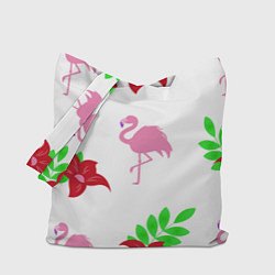 Сумка-шоппер Розовый фламинго с цветами