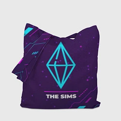 Сумка-шопер Символ The Sims в неоновых цветах на темном фоне, цвет: 3D-принт