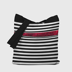 Сумка-шоппер Полосатый современный черно-белый с красной вставк