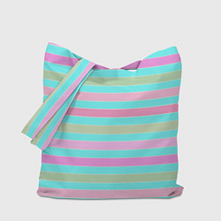 Сумка-шоппер Pink turquoise stripes horizontal Полосатый узор