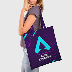 Сумка-шопер Символ Apex Legends в неоновых цветах на темном фо, цвет: 3D-принт — фото 2