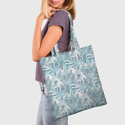 Сумка-шопер Голубые листья пальмы на белом, цвет: 3D-принт — фото 2