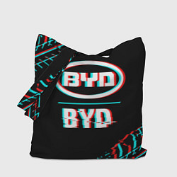 Сумка-шопер Значок BYD в стиле glitch на темном фоне, цвет: 3D-принт