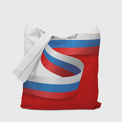 Сумка-шопер Лента триколор на красно-белом фоне, цвет: 3D-принт