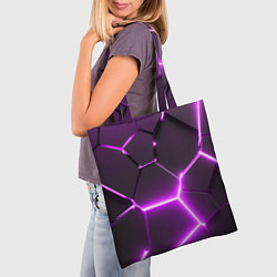 Сумка-шопер Фиолетовые неоновые геометрические плиты, цвет: 3D-принт — фото 2