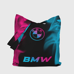 Сумка-шопер BMW - neon gradient: символ сверху надпись снизу, цвет: 3D-принт