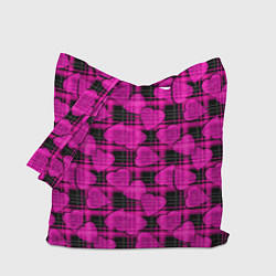 Сумка-шоппер Black and pink hearts pattern on checkered