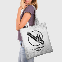 Сумка-шопер Chainsaw Man с потертостями на светлом фоне, цвет: 3D-принт — фото 2