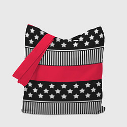 Сумка-шопер Red and black pattern with stripes and stars, цвет: 3D-принт
