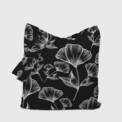 Сумка-шоппер Графичные цветы на черном фоне