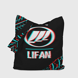 Сумка-шопер Значок Lifan в стиле glitch на темном фоне, цвет: 3D-принт