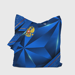 Сумка-шопер Герб РФ на синем объемном фоне, цвет: 3D-принт