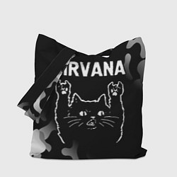 Сумка-шопер Группа Nirvana и рок кот, цвет: 3D-принт