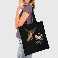 Сумка-шопер Птицы колибри розы на черном фоне, цвет: 3D-принт — фото 2